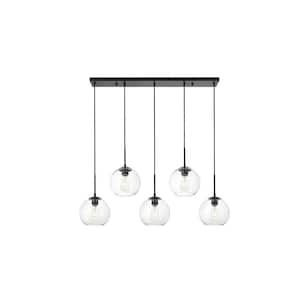 Timeless Home 41.7 in. 5-Light Black And Clear Pendant Light, Bulbs Not Included