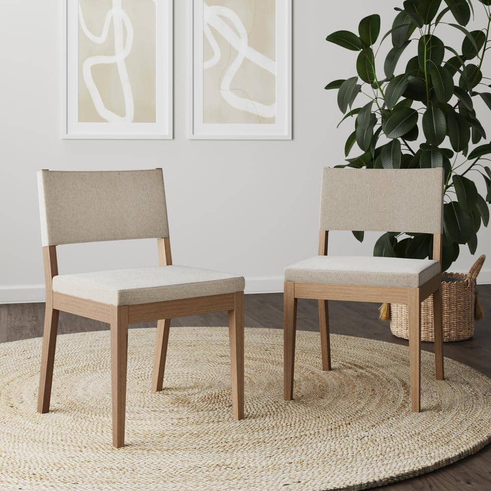 Linus Light Brown Upholstered Dining Chair Set with Rubberwood Legs