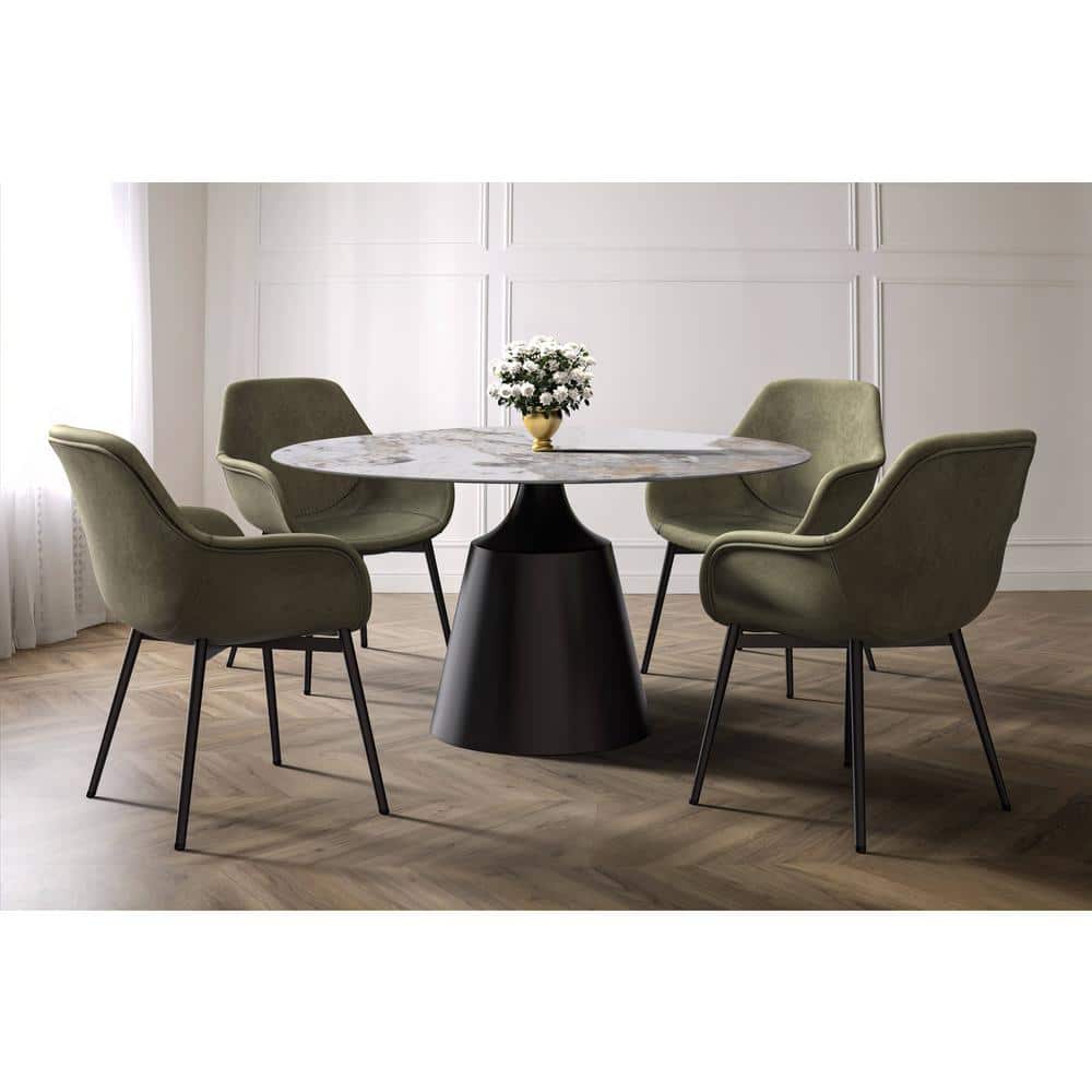 Prynn 60" Round Glass Dining Table with Black Pedestal Base
