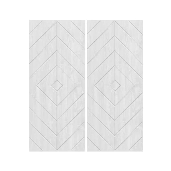 CALHOME 60 in. x 96 in. Hollow Core White Stained Pine Wood Interior Double Sliding Closet Doors