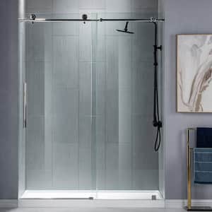 48 in. W x 76 in. H Sliding Frameless Shower Door in Chrome Finish with 3/8 in. Clear Glass