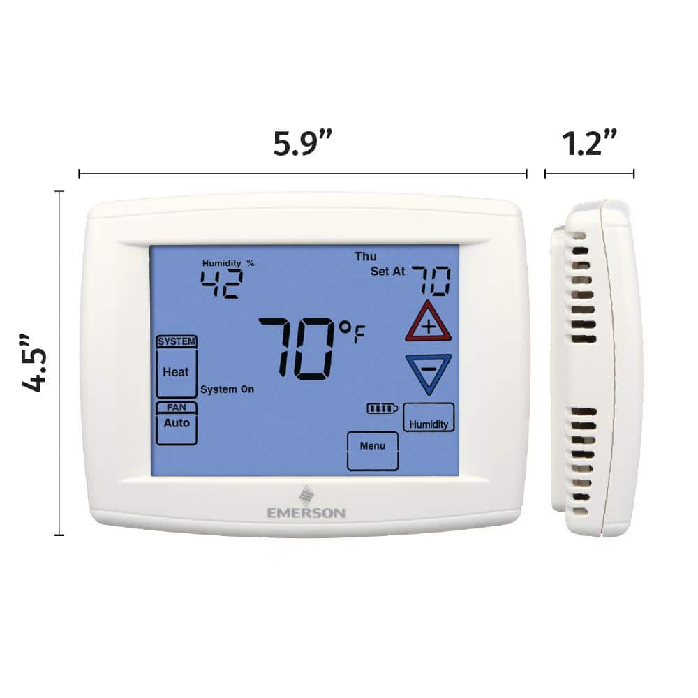 Emerson White Programmable Touchscreen Thermostat with Heat Pump