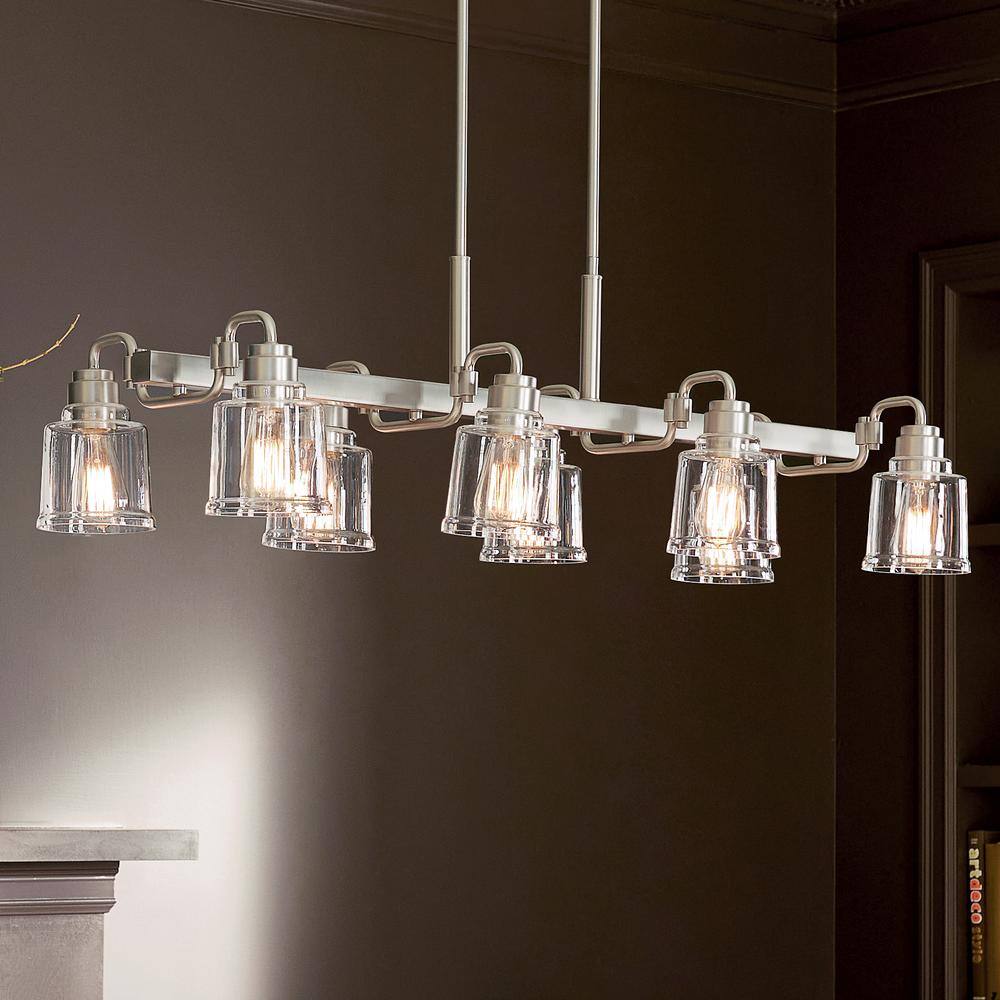 Aivian Nickel Textured 8-Light Industrial Chandelier with Clear Glass