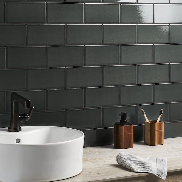 Gondola Ash Gray 3.93 in. x 7.87 in. Polished Ceramic Wall Tile (10.76 sq. ft./Case)