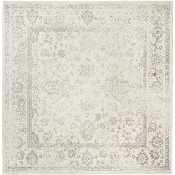 Adirondack Ivory/Silver 10 ft. x 10 ft. Border Distressed Square Area Rug