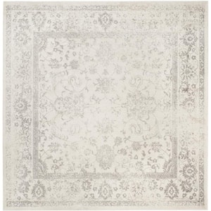 Adirondack Ivory/Silver 9 ft. x 9 ft. Square Distressed Border Area Rug