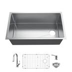 All-in-One Tight Radius Undermount 18G Stainless Steel 36 in. Single Bowl Kitchen Sink, Offset Drain, Pull-Down Faucet