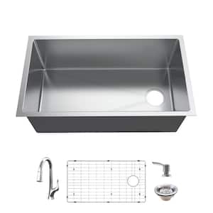 Tight Radius 36 in. Undermount Single Bowl 18 Gauge Stainless Steel Kitchen Sink with Pull-Down Faucet