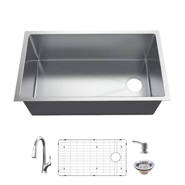 Glacier Bay Tight Radius 36 in. Undermount Single Bowl 18 Gauge Stainless Steel Kitchen Sink with Pull-Down Faucet