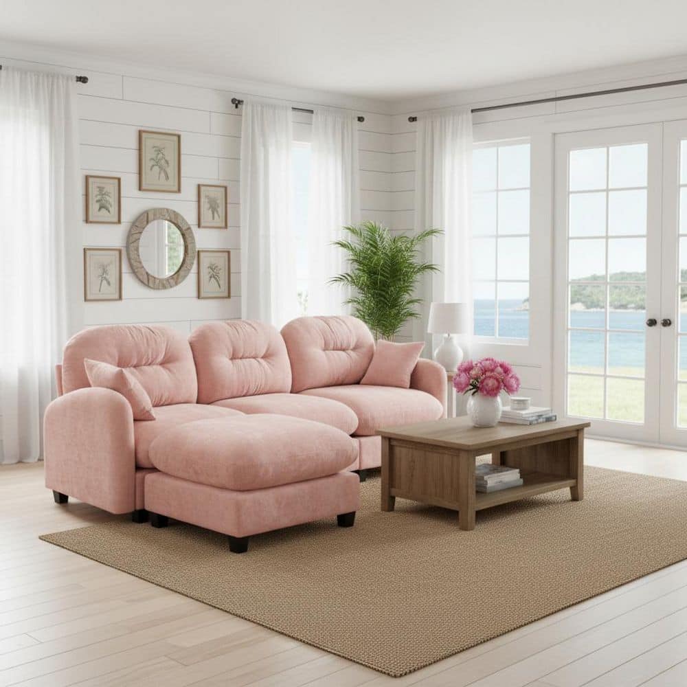 Homy Casa PMOB 107 in. Round Arm 4-piece Chenille L-Shaped Tufted