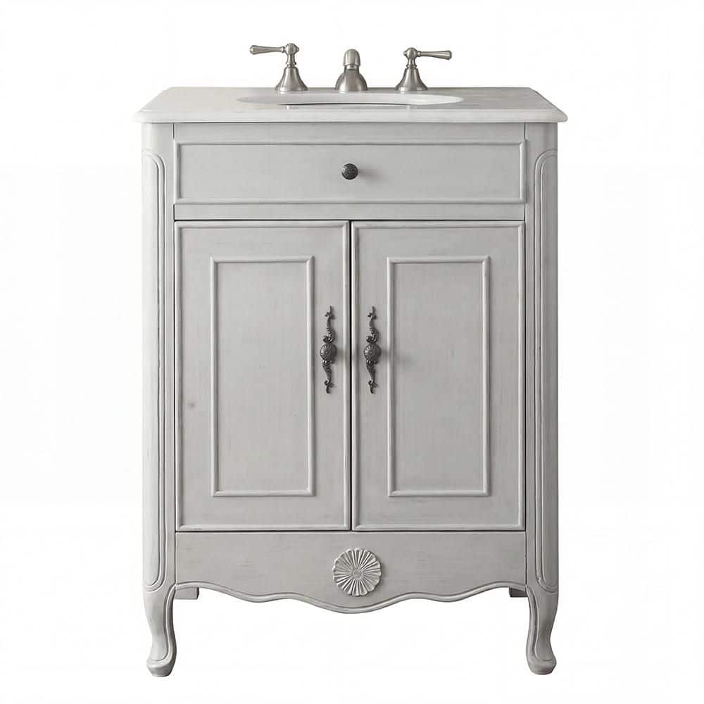 Daleville 26 in. W x 21 in. D x 35 in. H Bathroom Vanity in Distressed Gray with White Marble Top