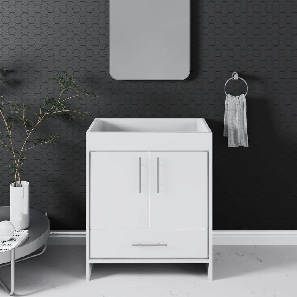Soft White Modern Bathroom Vanity with Brushed Nickel Handles