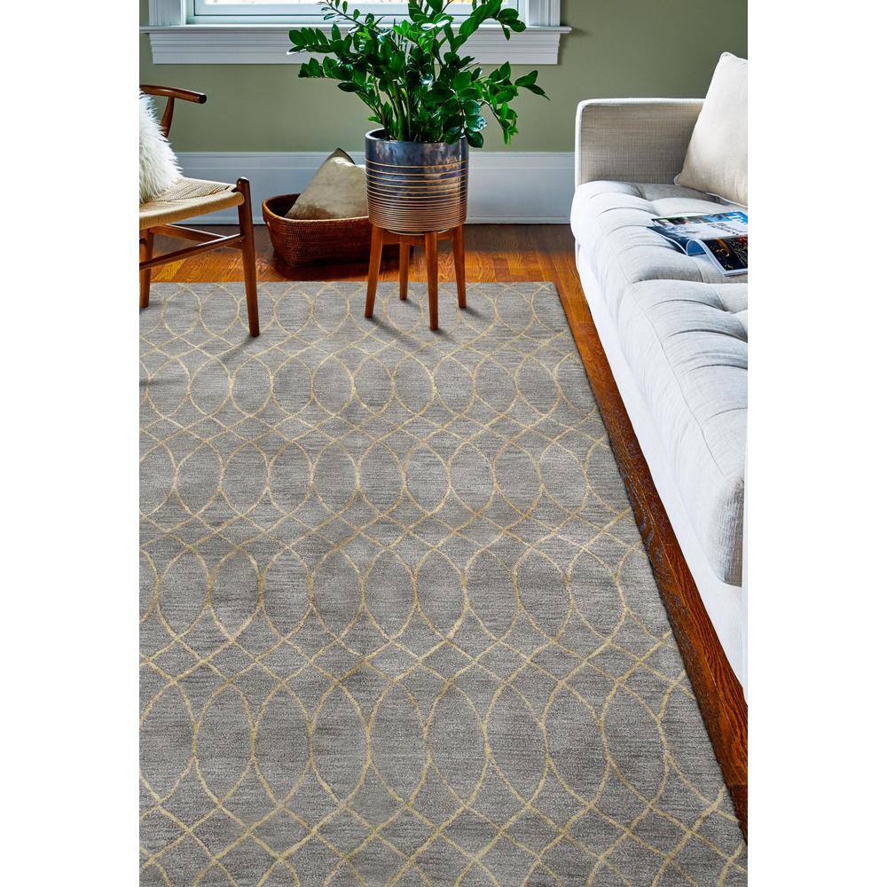 Handmade Gray Wool Viscose Geometric Tufted Rug 5'6" x 8'6"