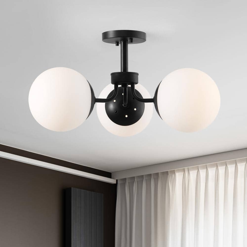 Olivier Black Iron and Frosted Glass Globe LED Semi Flush Mount