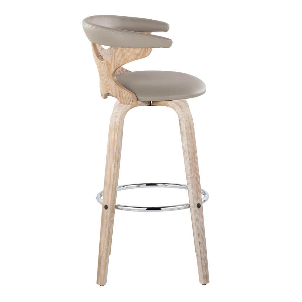 Set of 2 Light Gray Faux Leather and White Washed Wood Swivel Barstools