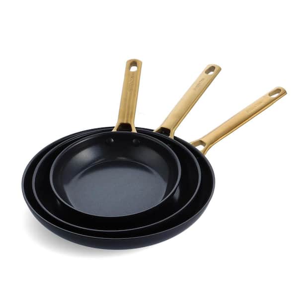 Reserve Ceramic Nonstick 1.5-Quart and 3-Quart Saucepan Set with Lids |  Black with Gold-Tone Handles