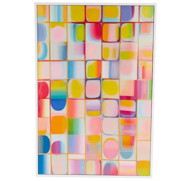 Litton Lane 1- Panel Geometric Ombre Square Pop Art Framed Wall Art with White Frame 49 in. x 33 in.