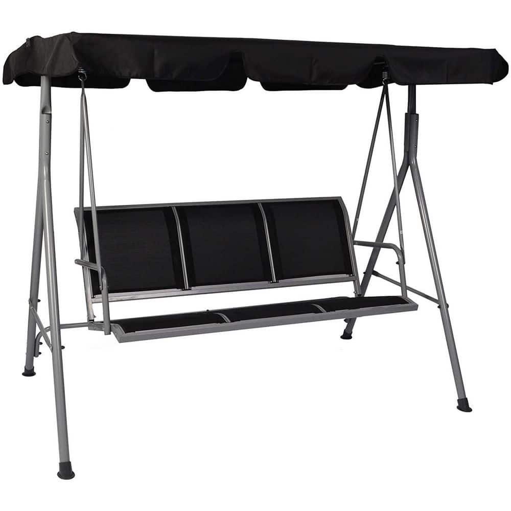 3-Person Metal Patio Swing Chair Bench with Convertible Canopy Weather Resistant Frame and Wide Breathable Seat in Black price history on PriceWatchPro