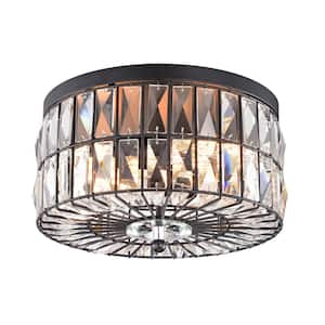 11.75 in. 2-Light Black Ceiling Flush Mount Light with Crystal Glass