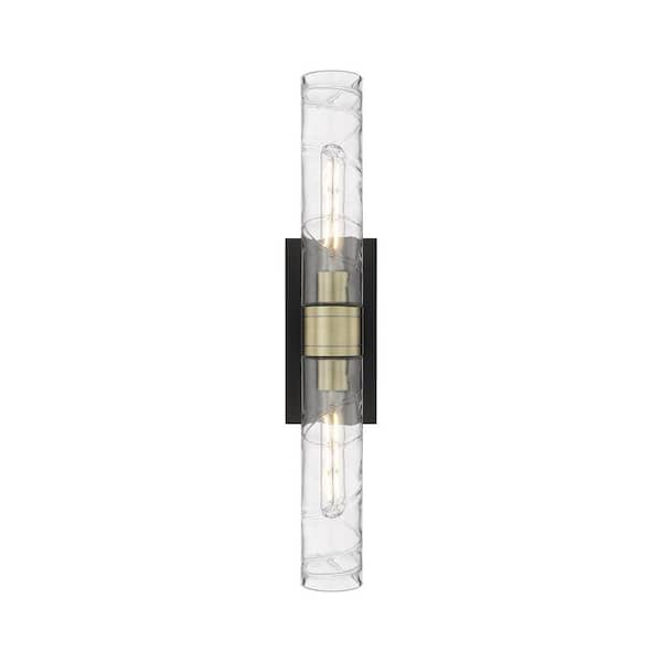 Innovations Ballston Urban 24 in. 2-Light Black Antique Brass Vanity Light with Glass Shade