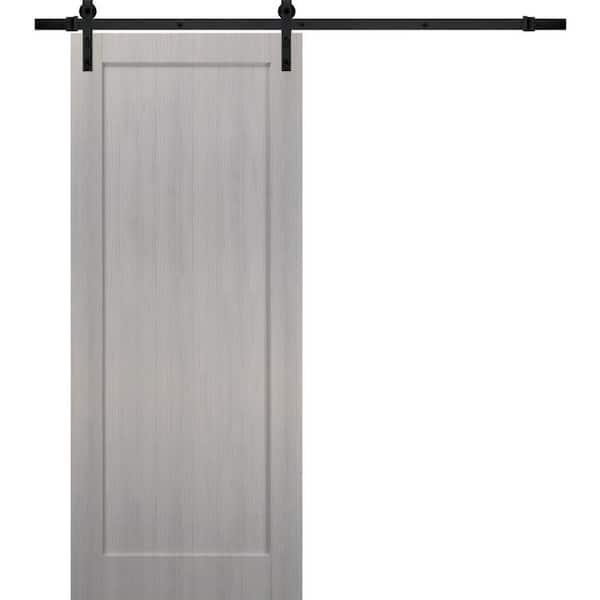 Sartodoors 30 in. x 96 in. 1-Panel Gray Finished Solid Pine MDF Sliding Barn Door with Hardware Kit