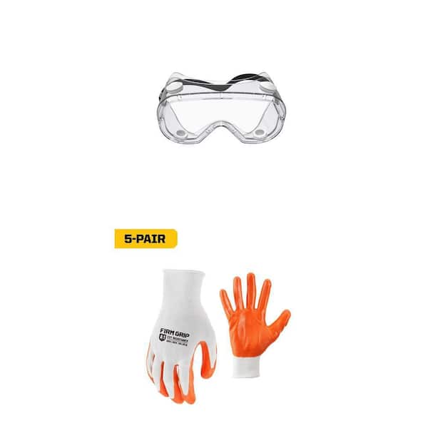 Chemical Splash (1-Pack) and Large Nitrile Coated Work Gloves (5-Pack) Combo