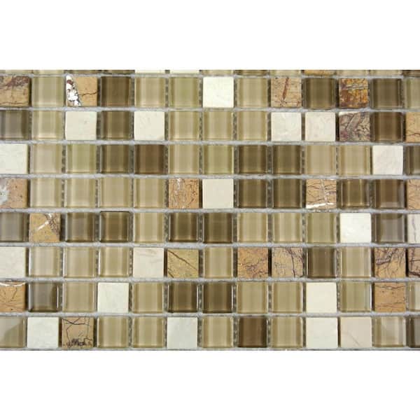 Crystal Stone Amber Grain Beige Square Mosaic 12 in. x 12 in. Glass And Stone Wall And Pool Tile (11 sq. ft./Case)