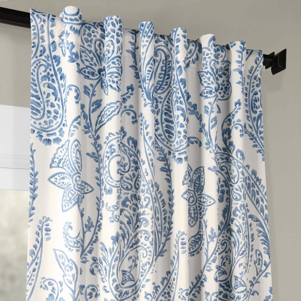 Tea Time China Blue Floral Blackout Polyester Curtain Panel