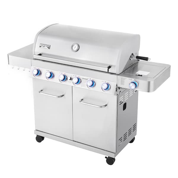 MASTER COOK Gas Grill, BBQ 4-Burner Cabinet Style Grill Propane with Side  Burner, Stainless Steel