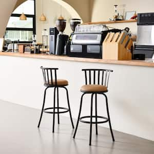 Pistil 29 in. Camel Slat Back Metal Frame Swivel Bar Stool With Fabric Cushioned Seat(Set of 2)