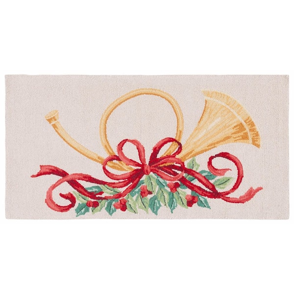 Vintage Posters 3 ft. x 5 ft. Assorted French Horn Mistletoe Area Rug