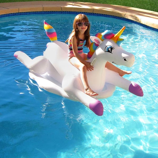 Full Size Inflatable Unicorn Pool Float-Giant Ride-on Rainbow Unicorn Floaties 