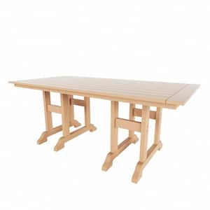 Hayes 71 in. All Weather HDPE Plastic Outdoor Dining Rectangle Trestle Table with Umbrella Hole in Teak