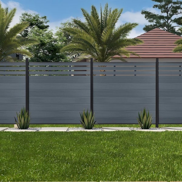 mondaria Garden Fence Board 6 ft. H x 6 ft. W Grey Composite Fence Panel with One Post