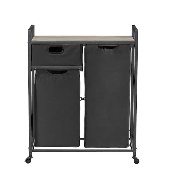 Laundry Hamper Cart, Laundry Basket with Shelf Laundry Sorter 2 Section  with Wheels Metal Frame Removable Bags and 1 Drawer, Organization Storage  with