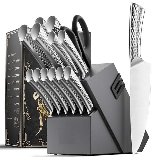 15-Piece High Carbon Stainless Steel German Knife Set with Block, Built-in Sharpener, Ergonomic Handle, Anti-Rust