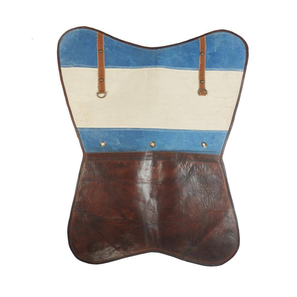 Handcrafted Blue and Ivory Leather Butterfly Chair with Metal Frame