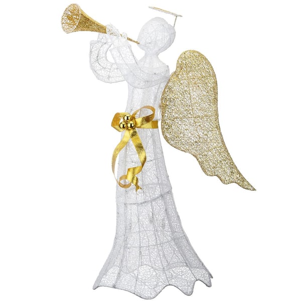 National Tree Company 51 In Trumpeting Gold And White Angel With Warm Led Lights Mz17 90301 - Angel Outdoor Christmas Decorations Home Depot