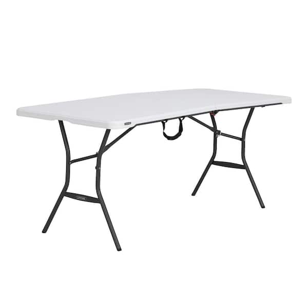Lifetime 6 ft. White Plastic Fold-In-Half Table (Light Commercial) 280857 -  The Home Depot