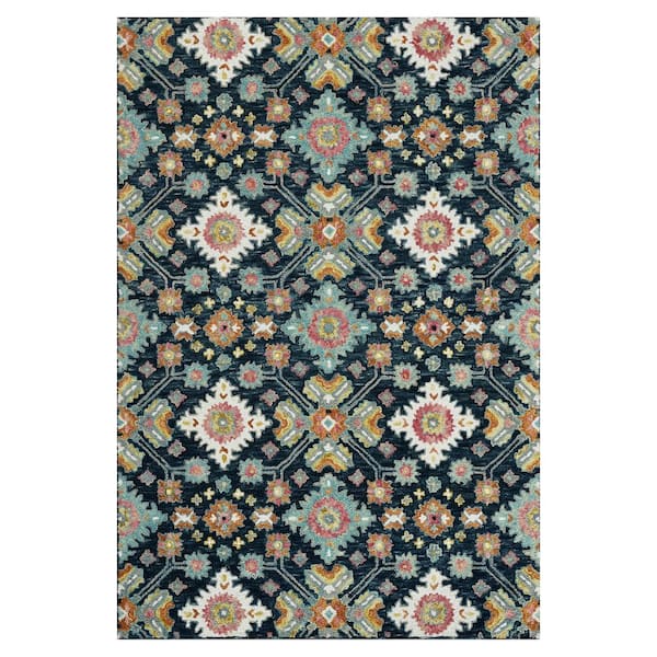 Jackson 4 x 6 Navy Traditional Pattern Area Rug for High Traffic Living Room Dining Room Bedroom