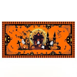 60 in. x 120 in. Rectangular Polyester Halloween Castle Ghost Tablecloth for Picnic, Party and Outdoor Dinner