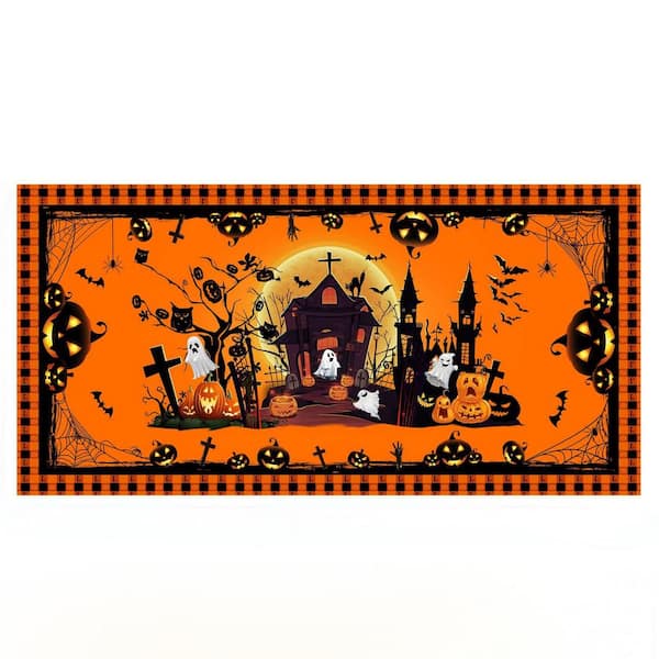 Angel Sar 60 in. x 120 in. Rectangular Polyester Halloween Castle Ghost Tablecloth for Picnic, Party and Outdoor Dinner