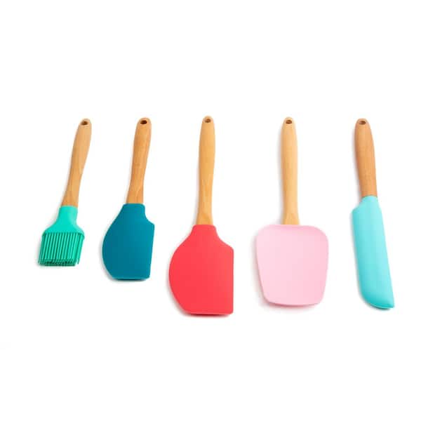 Core Home 5-Pc. Wood & Silicone Kitchen Utensil Set One Size Blue/Pink