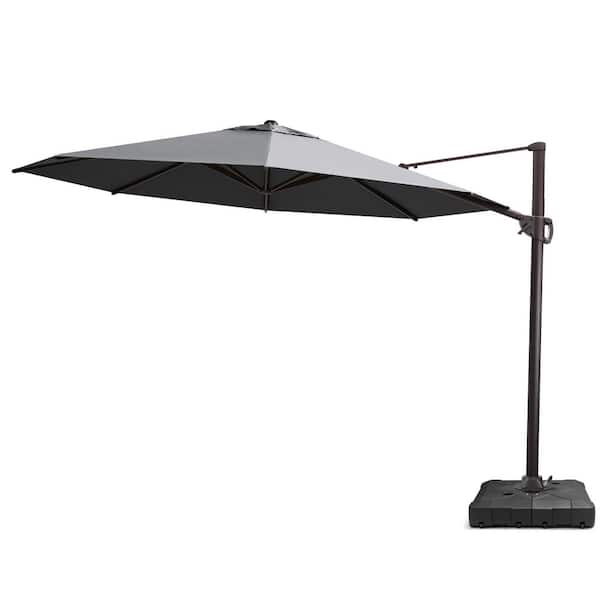 Pellebant 12.5 ft. Large Outdoor Cantilever Umbrella Heavy-Duty Offset Patio Umbrella in Gray with Base