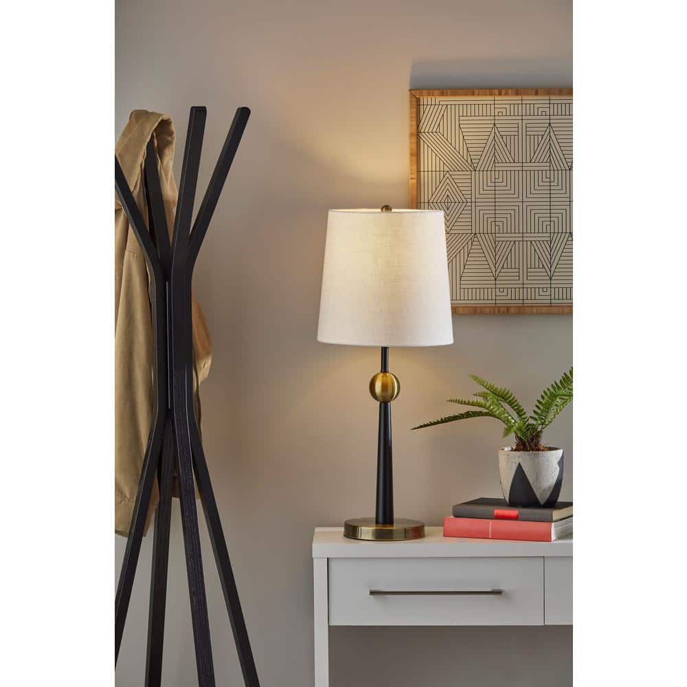 Black and Antibrass Mid-Century Modern Table Lamp with Off-White Shade