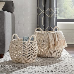 Small Wicker Baskets, Handwoven Baskets for Storage, Seagrass Rattan Baskets  with Wooden Handles, 2-Pack PUPMRW - The Home Depot