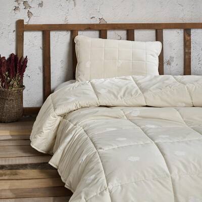 Sheep textured Ivory Queen Size 100% Pure New Wool Filled Comforter, Hypoallergenic, Extra Warmth, Lightweight