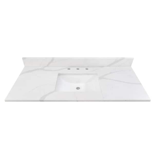 Home Decorators Collection 49 in. W x 22 in D Quartz White Rectangular Single Sink Vanity Top in Statuario White