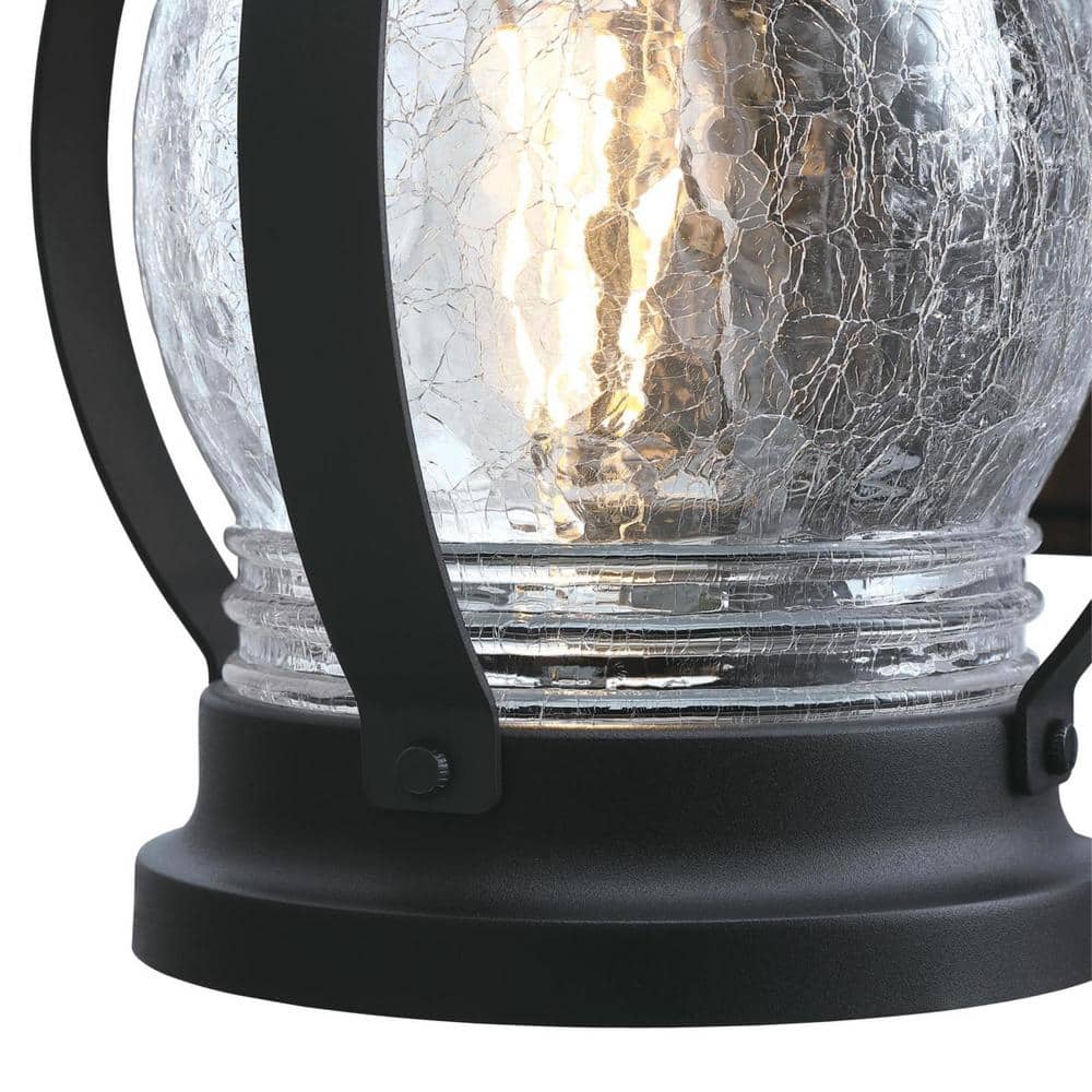 Textured Black Outdoor Wall Light with Clear Crackle Glass