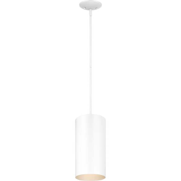 Volume Lighting Mini 1-Light White Aluminum Integrated LED Indoor/Outdoor Cylinder Downrod Pendant